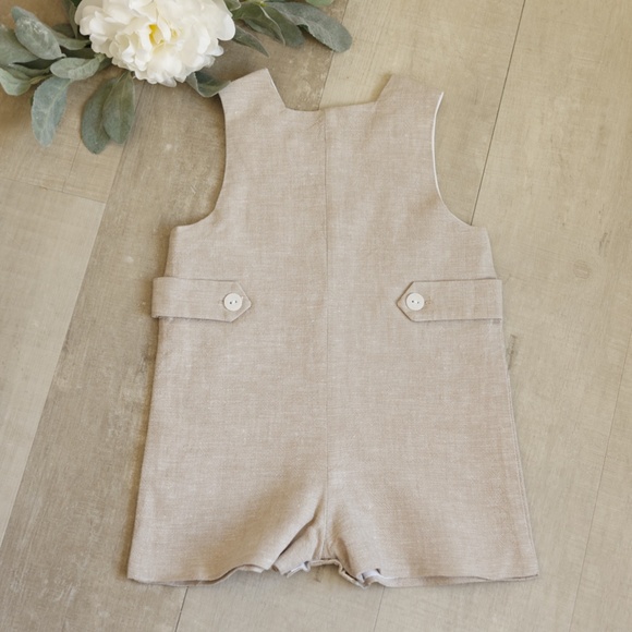 Linen Jon Jon Romper Sleeveless With Button Tabs Bailey Boys Size 9 Months - Picture 2 of 12